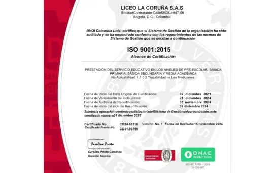 Certificacion de calidad Liceo la Coruna